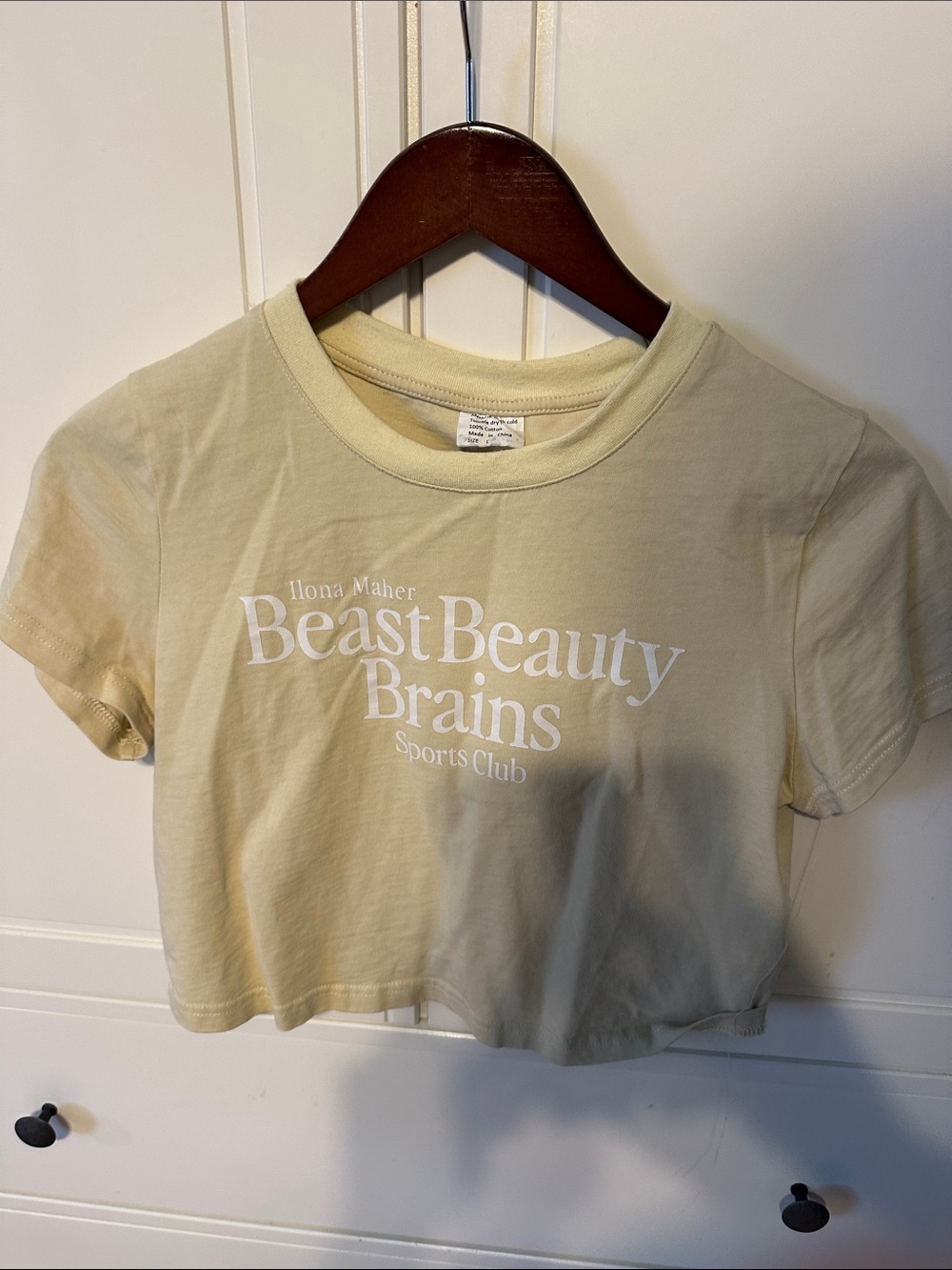 Beast Beauty Brains Cropped Tee - Pale Yellow